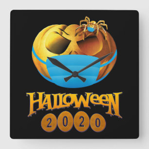 spinnengeschenk Halloween pompoen en spinnenmask Vierkante Klok