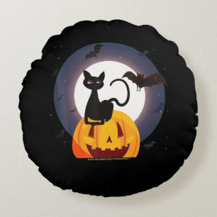 spinnengeschenk Halloween Zwarte Kat Spin Pompoe Rond Kussen