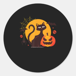 spinnengeschenk Halloween Zwarte Kat Spin Pompoe Ronde Sticker