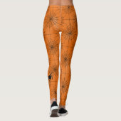 Spinnenweb met spinnen op Oranje Halloween Leggings (Achterkant)
