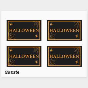 Spinnenweb Zwart Oranje Halloween Woord Rechthoekige Sticker