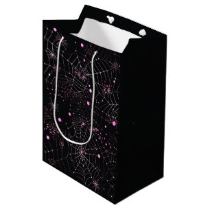 Spinnenwebben en Stippen Modern Zwart Halloween Medium Cadeauzakje