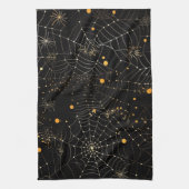 Spinnenwebben en Stippen Modern Zwart Halloween Theedoek (Verticaal)