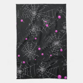 Spinnenwebben en Stippen Modern Zwart Halloween Theedoek (Verticaal)
