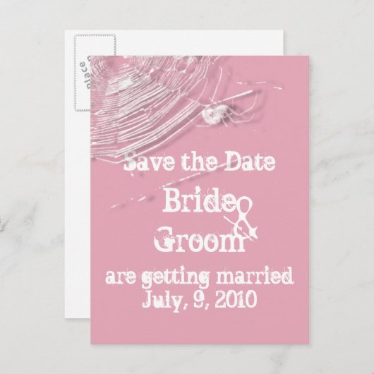 Spinnenwebben en witte spinnen slaan de datum Brie Aankondigingskaart (Voorkant / Achterkant)