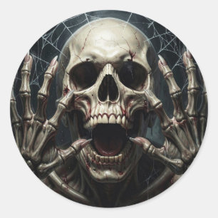 Spinnenwebben, Schedel en Gebeente Griezelige Hall Ronde Sticker