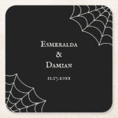 Spinnenwebben Zwarte en Witte Gotische Bruiloft Vierkante Kartonnen Onderzetter (Voorkant)