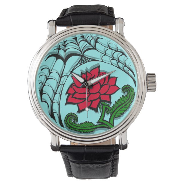 Spinneweb Roos Horloge (Voorkant)
