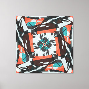 Spinning Tegel Design in Sinaasappel, zwart en Aqu Canvas Afdruk