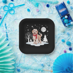 Spinone Italiano onder maanlicht sneeuw Kerstmis Papieren Bordje