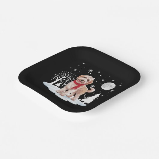 Spinone Italiano onder maanlicht Sneeuwkerst Papieren Bordje (Gebogen)