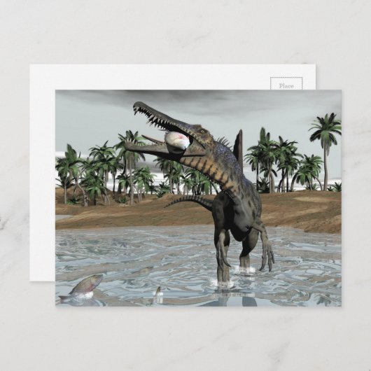 Spinosaurus dinosaur die vis eet - 3D rendering Briefkaart (Voorkant / Achterkant)