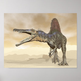 Spinosaurus dinosaur in de woestijn - 3D rendering Poster