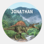 Spinosaurus Dinosaur Monogram naam Ronde Sticker (Voorkant)