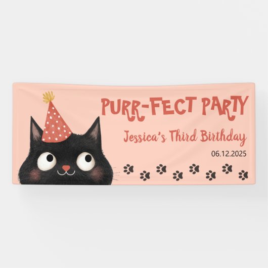 Spint-fect Black Cat Kinder Verjaardagsfeest Roze Spandoek (Horizontaal)
