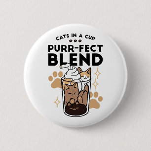 Spint-fect Blend: Kat en Koffie Kunst voor Pet Lov Ronde Button 5,7 Cm