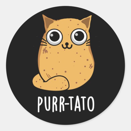 Spint-tato Funny Cat Potato Pun Dark BG Ronde Sticker (Voorkant)