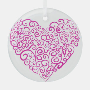 Spiraal handschrift roze hart voor Valentijnsdag Glas Ornament