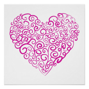 Spiraal handschrift roze hart voor Valentijnsdag Perfect Poster