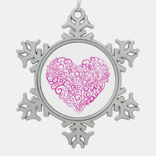Spiraal handschrift roze hart voor Valentijnsdag Tin Sneeuwvlok Ornament