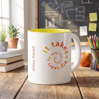 Spiraal Hart Leraren Koffiemok - Personaliseerbaar Tweekleurige Koffiemok