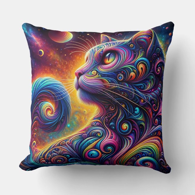 Spiraal Mystic Galaxy Rainbow Cat Kussen (Voorkant)