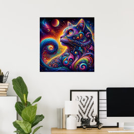 Spiraal Mystic Galaxy Rainbow Cat Poster