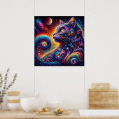Spiraal Mystic Galaxy Rainbow Cat Poster (Keuken)