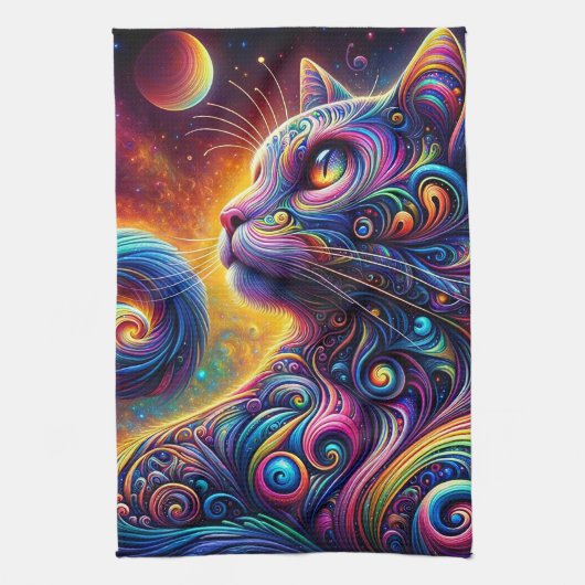 Spiraal Mystic Galaxy Rainbow Cat Theedoek (Verticaal)