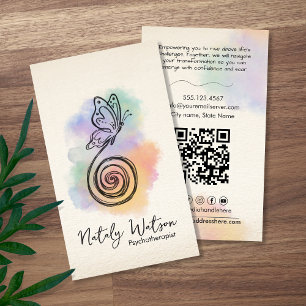 Spiraal naar Vlinder Pen Waterverf Life Coach Visitekaartje