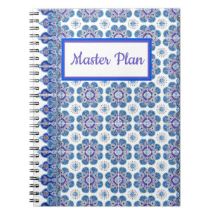 Spiraal Notitieboek blauw en paarse tegel print
