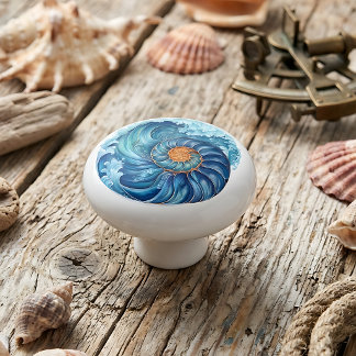 Spiraal Schelp en Golf Nautilus Oceaan Keramische Knop