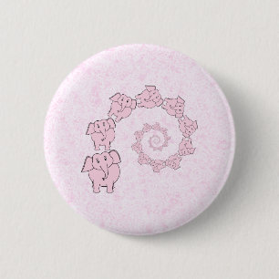 Spiraal van roze olifanten. Roze achtergrond. Ronde Button 5,7 Cm