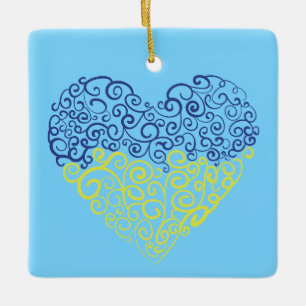 Spiraal wervelt mehandi hart Oekraïense vlag kleur Keramisch Ornament