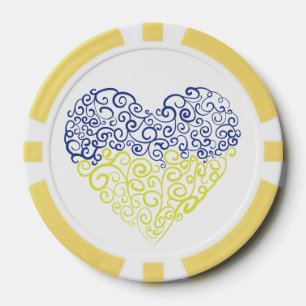 Spiraal wervelt mehandi hart Oekraïense vlag kleur Poker Chips