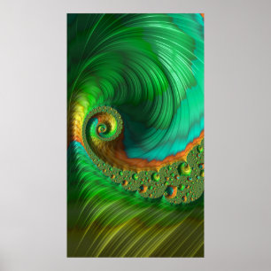 Spiral Mint Fusion Fractal Abstracte Art Poster