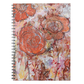 Spiral Notebook with mixed media orange flowers Notitieboek