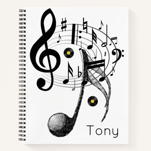 Spiral Notitieboek Black White Music Note (Voorkant)