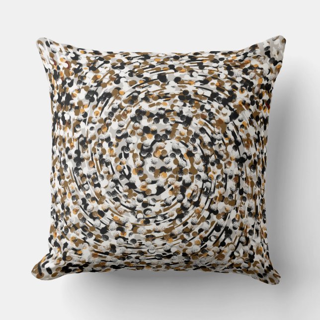 Spiral Polka Dots Modern Abstract Bruin Zwart Kussen (Voorkant)