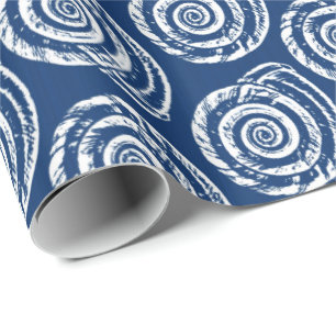 Spiral Seashell Block Print, Cobalt Blue en White Cadeaupapier