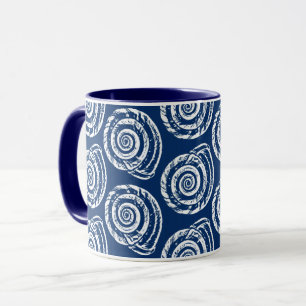 Spiral Seashell Block Print, Cobalt Blue en White Mok