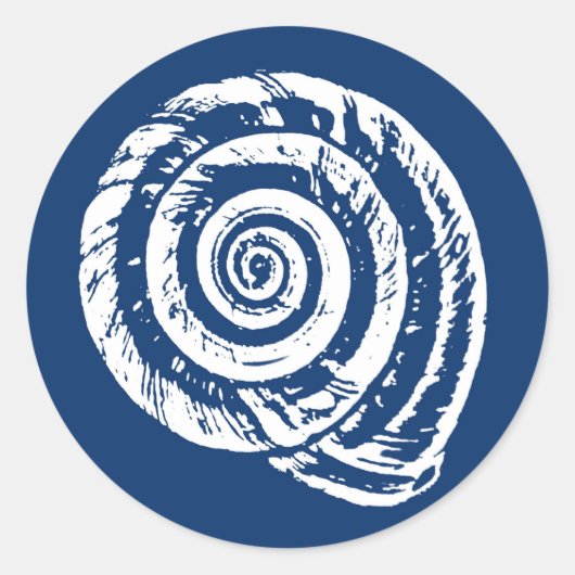 Spiral Seashell Block Print, Cobalt Blue en White Ronde Sticker (Voorkant)