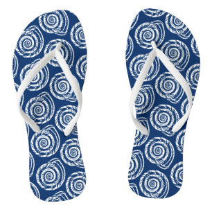 Spiral Seashell Block Print, Cobalt Blue en White Teenslippers