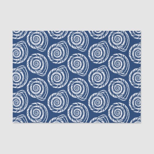 Spiral Seashell Block Print, Cobalt Blue en White Tissuepapier (Voorkant)