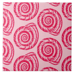 Spiral Seashell Block Print, Coral Pink & Fuchsia Tegeltje