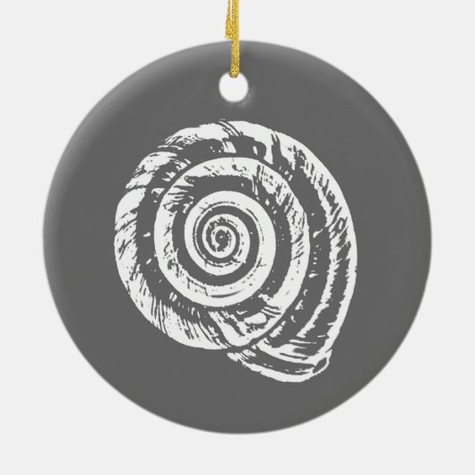 Spiral Seashell Block Print, Grey and White Keramisch Ornament (Achterkant)