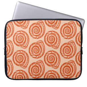 Spiral Seashell Block Print, koraal Oranje Laptop Sleeve