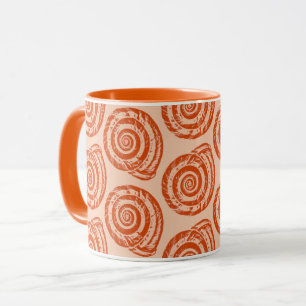 Spiral Seashell Block Print, koraal Oranje Mok