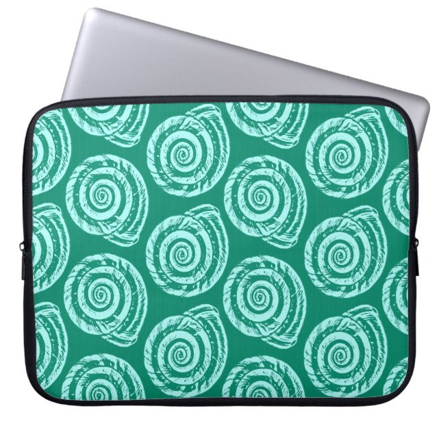Spiral Seashell Block Print, Turquoise en Aqua Laptop Sleeve (Voorkant)