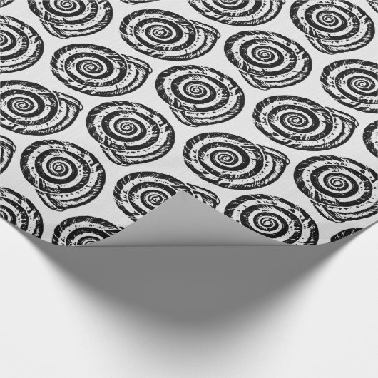 Spiral Seashell Block Print, zwart-wit Cadeaupapier (Hoek)